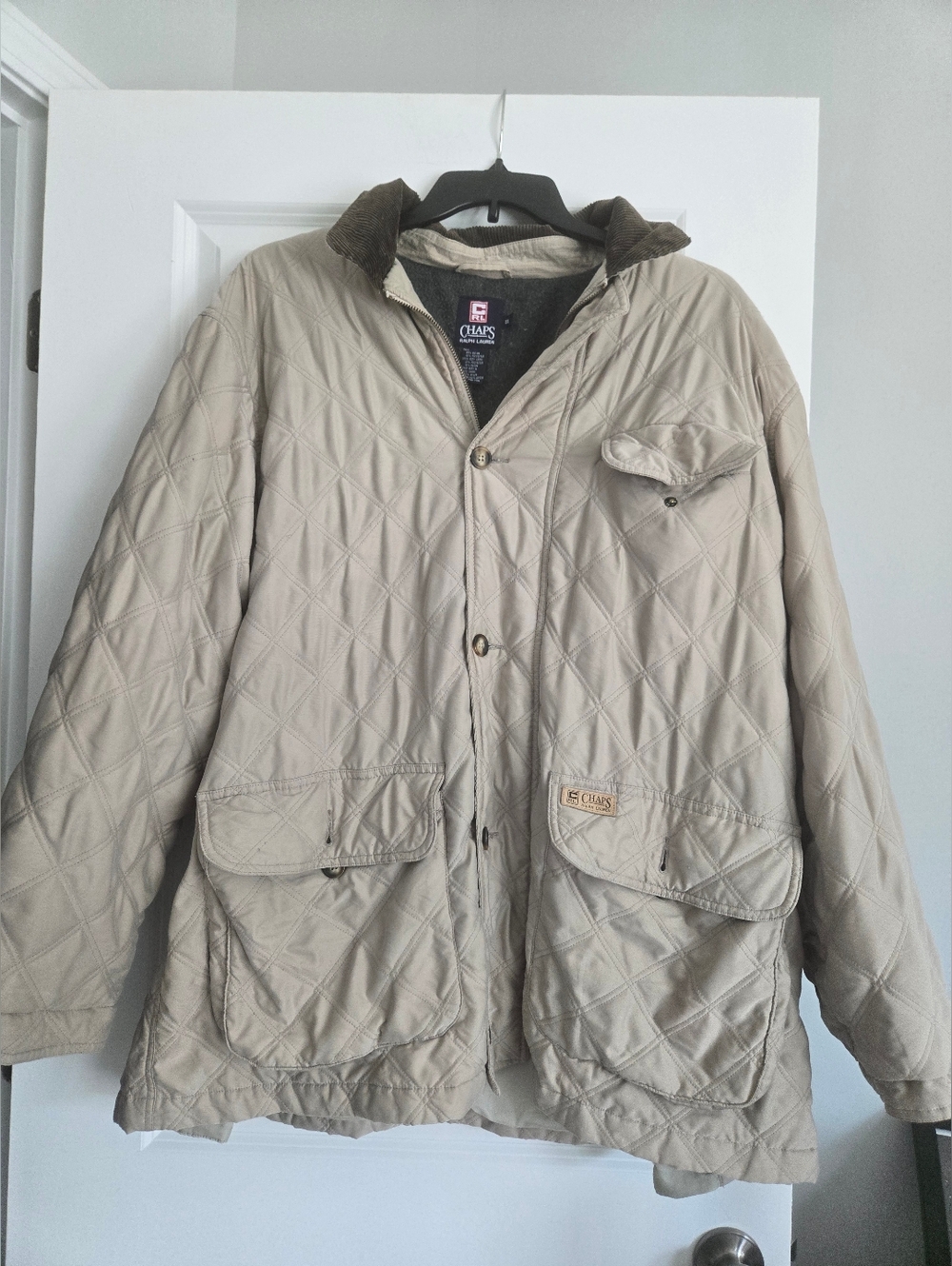 Ralph Lauren Quilted Light Beige Field Jacket with Corduroy Collar